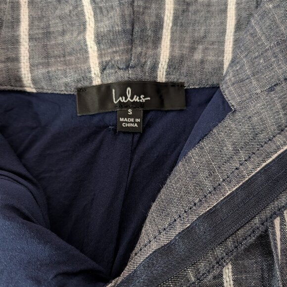 Denim Blue Gray And White Striped High-Waisted Wide Leg Pants Size Small - Picture 10 of 14